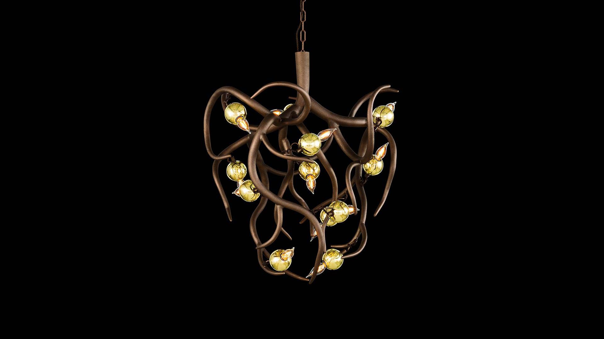 Eve Chandelier Conical Bronze With Brass Globes